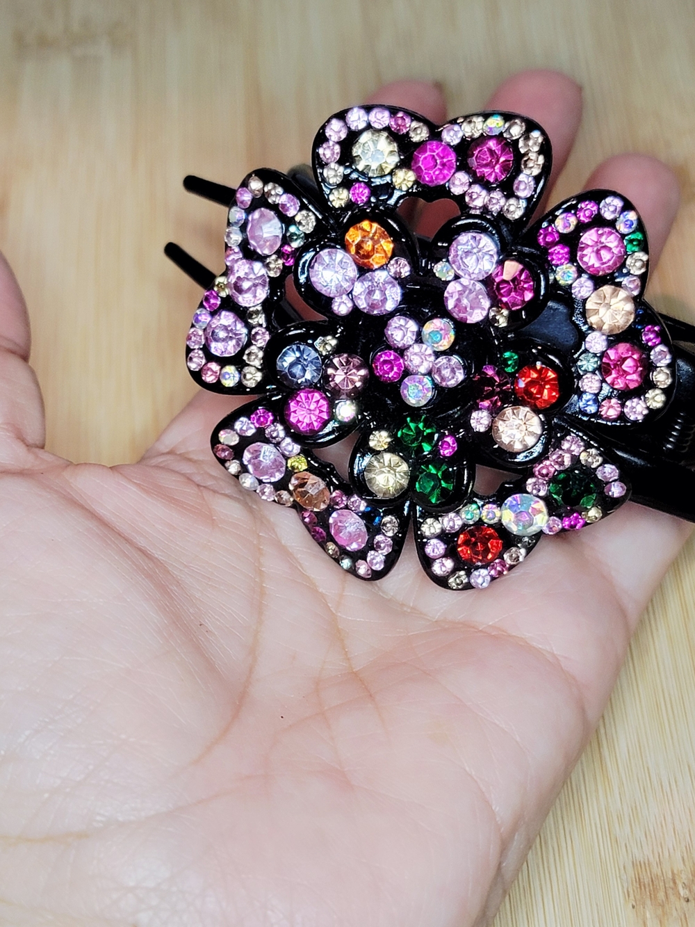 Y2K Rhinestone Butterfly Hair Clip Black Acrylic Amber Crystal AB Barrette - Picture 2 of 5